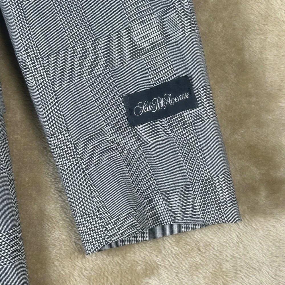 Saks Fifth Avenue Mens Gray Glen Plaid Virgin Wool Two Button Blazer Sport Coat